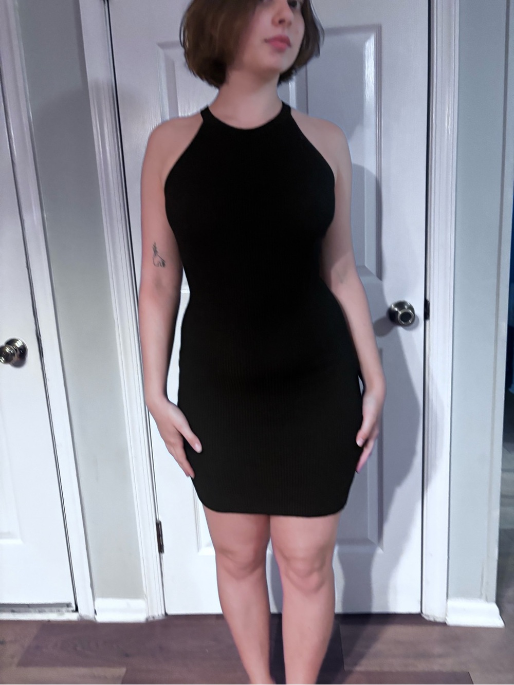 Ambiance Black Ribbed Halter Mini Dress